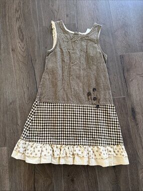 Jean Bourget Brown & Cream Gingham Ruffle Dress